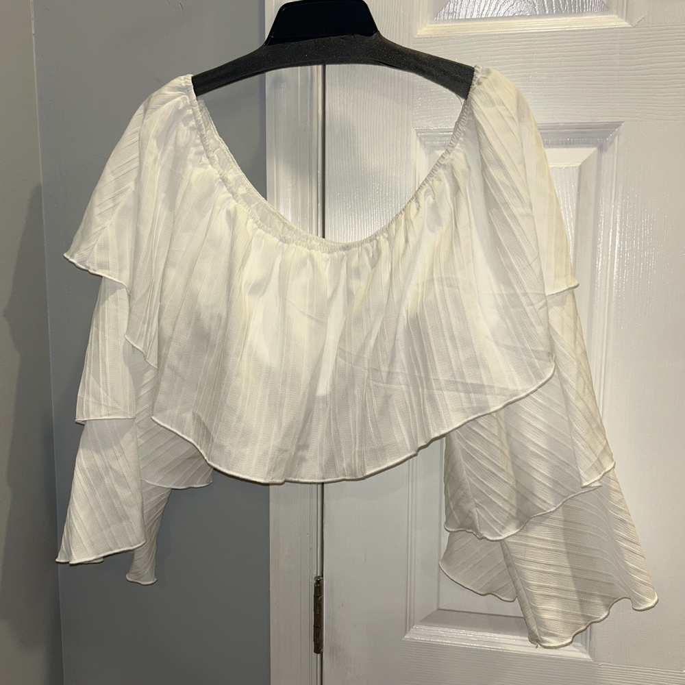 Elegant White Ruffled Women's Off Shoulder Top